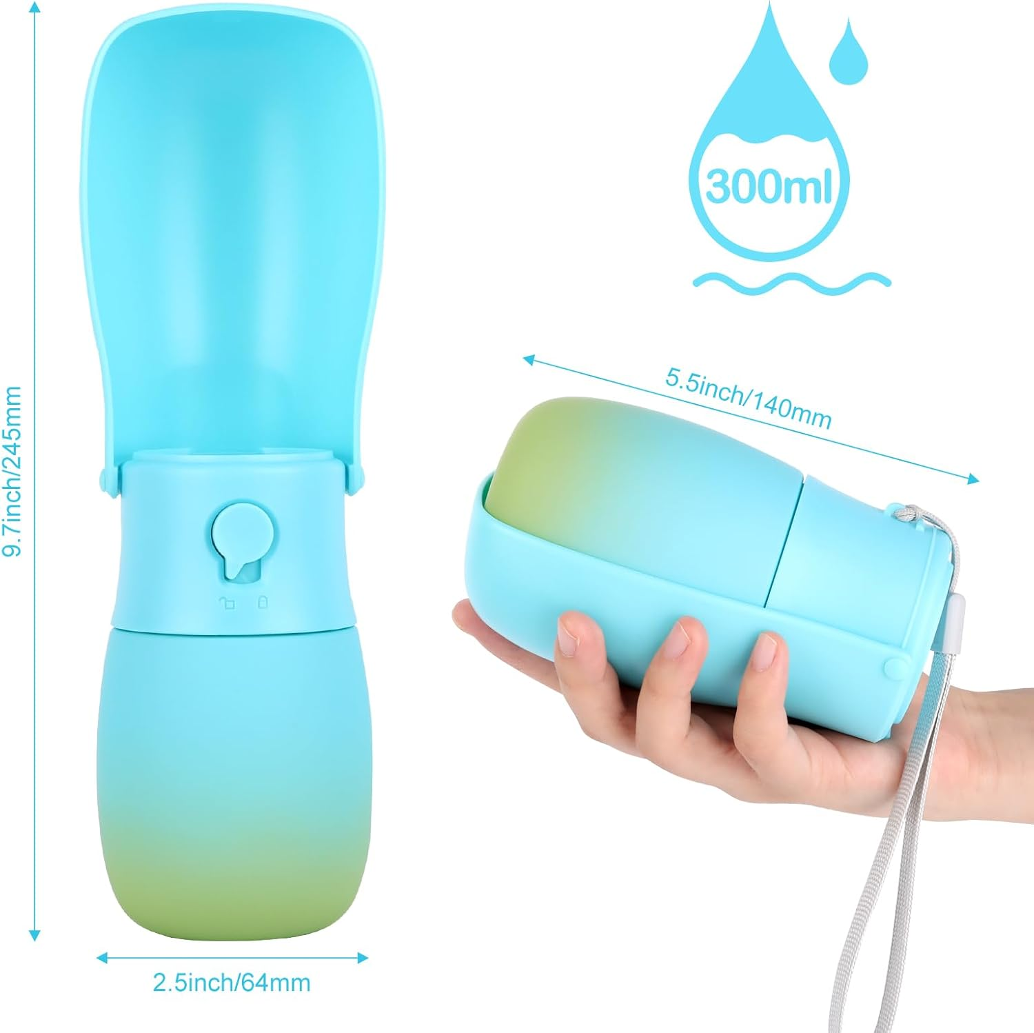 JOPHEK 300 Ml Portable Pet Water Bottle, 180&deg; Foldable Dog Cat Pets Leak-Proof Water Bottle, Dogs Cats Bottle with Activated Carbon Filter for Daily Walking, Walking, Travel, Camping image number 2