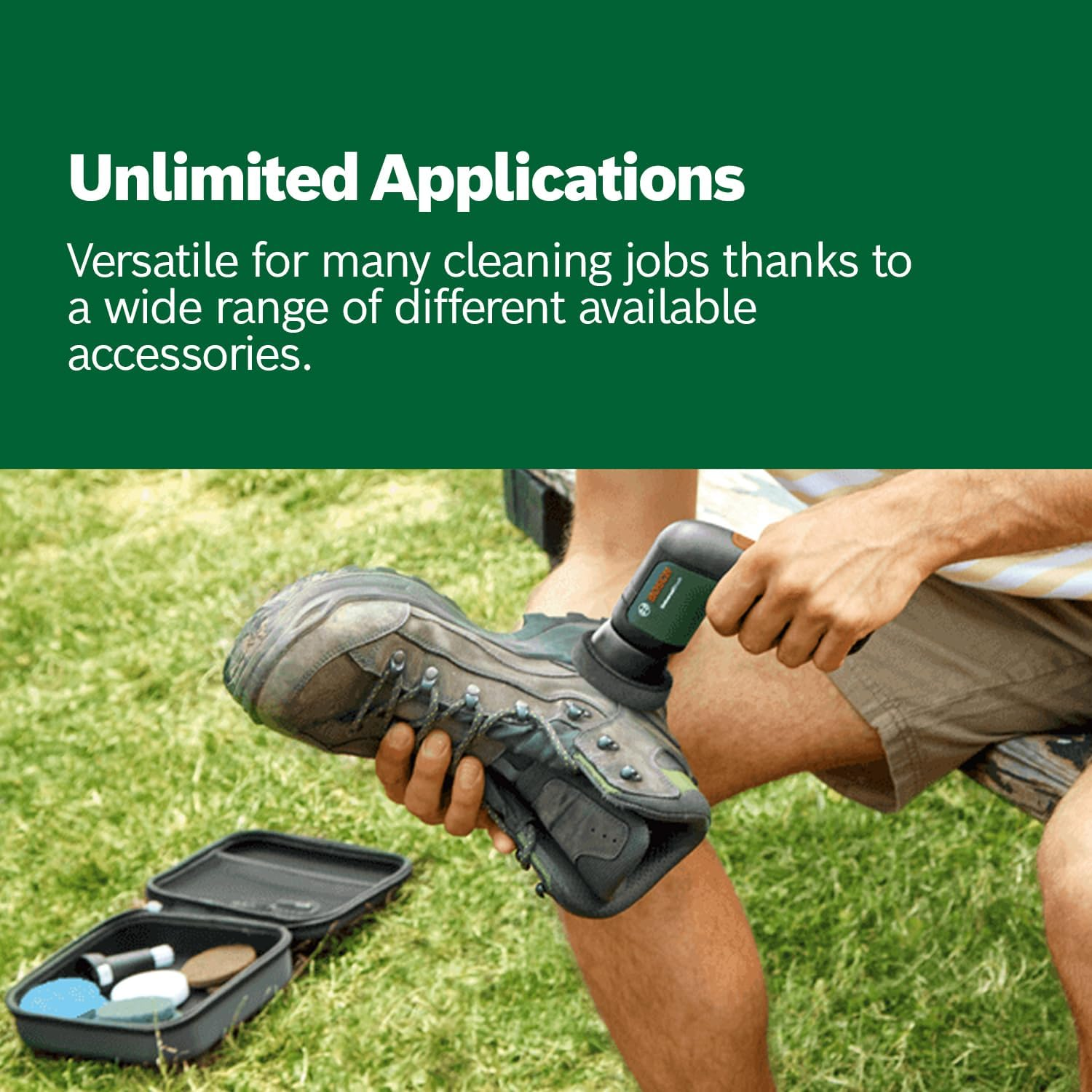 Bosch Home & Garden 3.6V Cordless Electric Power Cleaning Brush with 4 Cleaning Attachments & Micro USB Cable (Universalbrush). Made in Europe