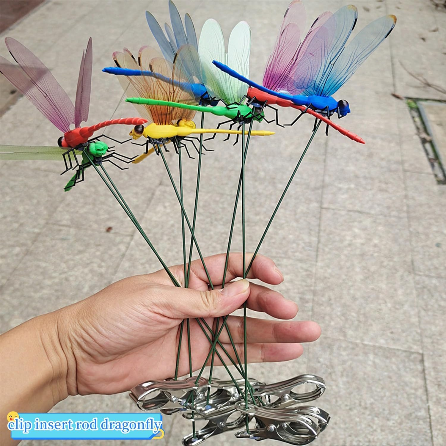 Yharnamite 8 Pcs Fake Dragonfly Clips, Fake Dragonfly Rod Clip Artificial Dragonfly Clips for Outdoors, Outdoor Simulation Dragonfly Clip for Patio Garden Decoration image number 6
