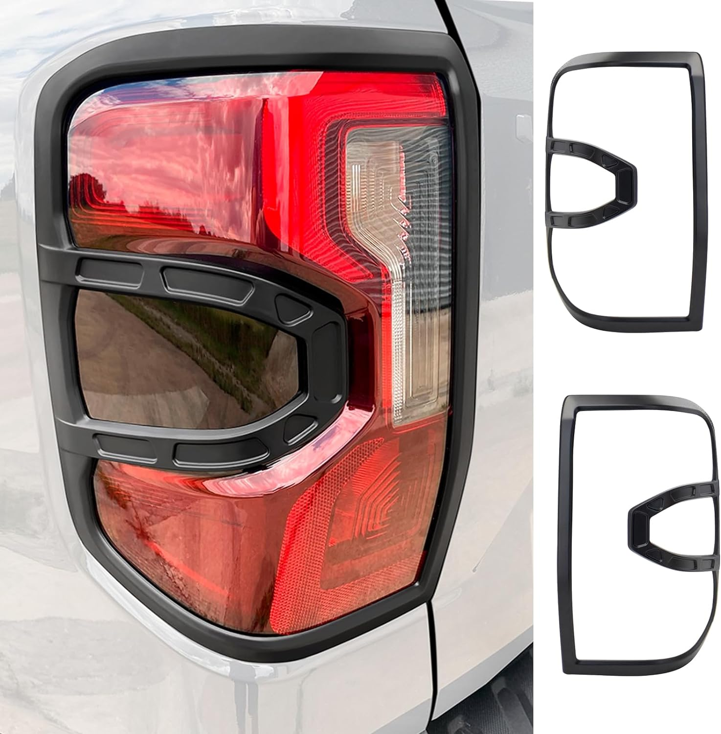 SUERAUTO4X4 Headlight Tail Light Cover Trim for Ford Ranger Next Gen Wildtrak Raptor XLT Sport Platinum 2022 2023 2024 Accessories, Headlight Protector Surround Rear Tail Light Cover Trim Matte Black image number 1