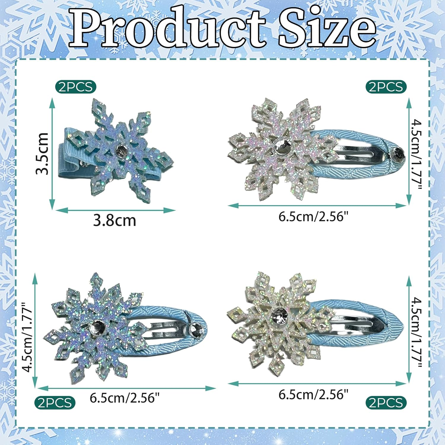 Snowflake Hair Clip Set, 8 Pieces Exquisite Christmas Snowflake Hair Clips, Snowflakes Hair Accessories Hair Clip with Shiny Rhinestones for Women Girls Winter Christmas Party Gift (E) image number 4