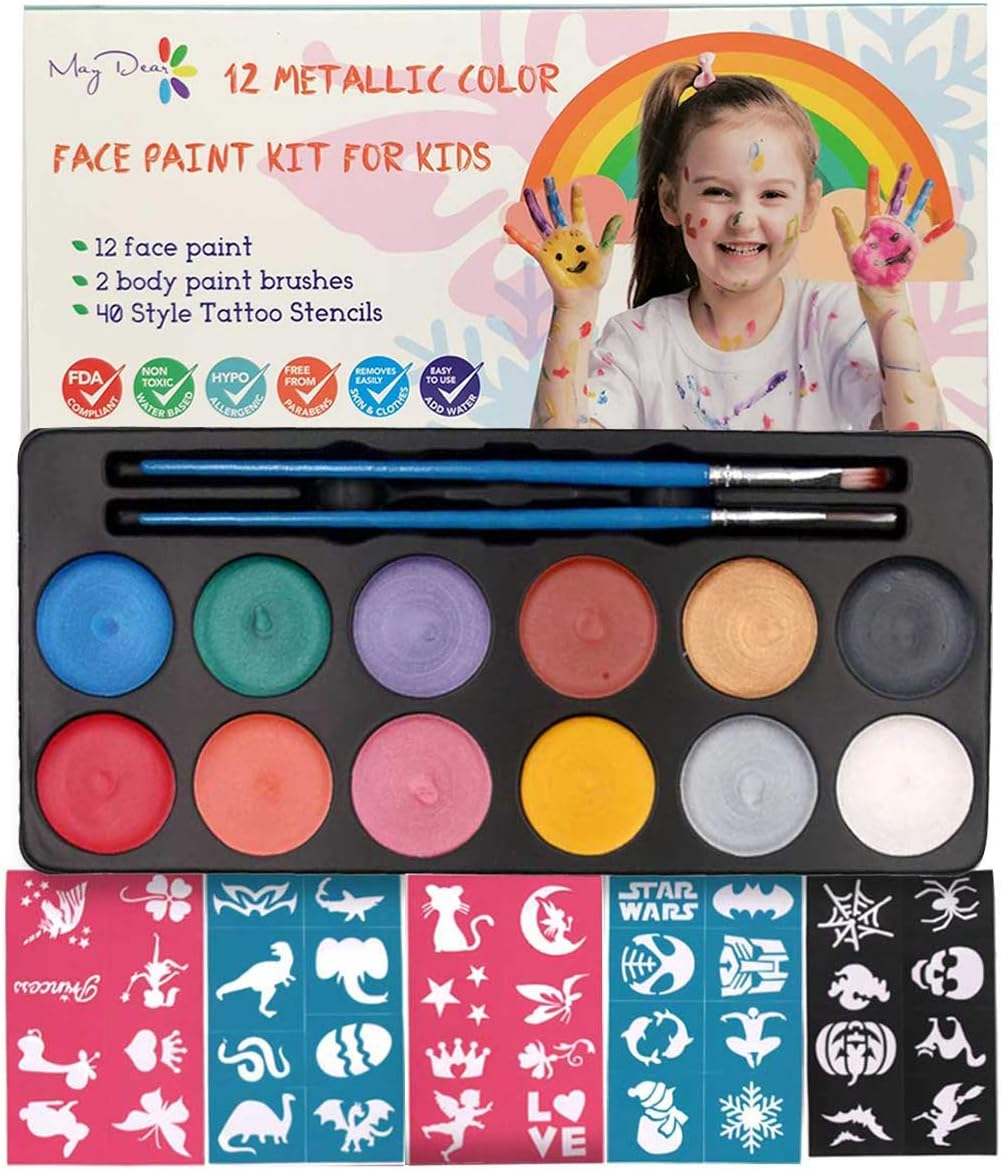 Maydear Face Paint Kit for Kids with Safe and None Toxic FDA Compliant Water Based 10Color Palette