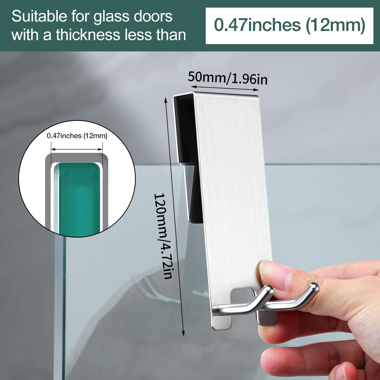 Taozun over the Door Hooks for Shower - Towel Hanger, Squeegee Hooks for Bathroom Frameless Glass Door, Stainless Steel 2 Packs image number 4