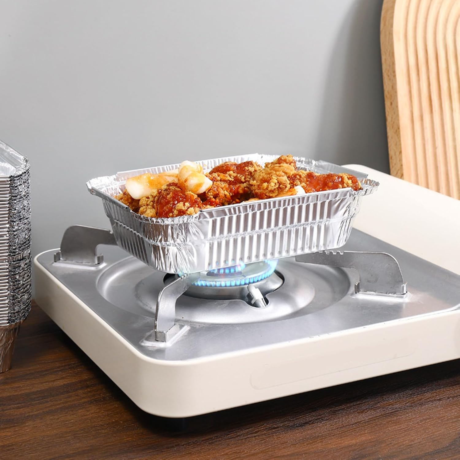 50 Pack Pans with Lids, Aluminum Foil Pans with Lids, Disposable Foil Tray, Steam Table Deep Pans, Tin Foil Pans for Cooking, Food Storage, BBQ, Grilling, Catering image number 4