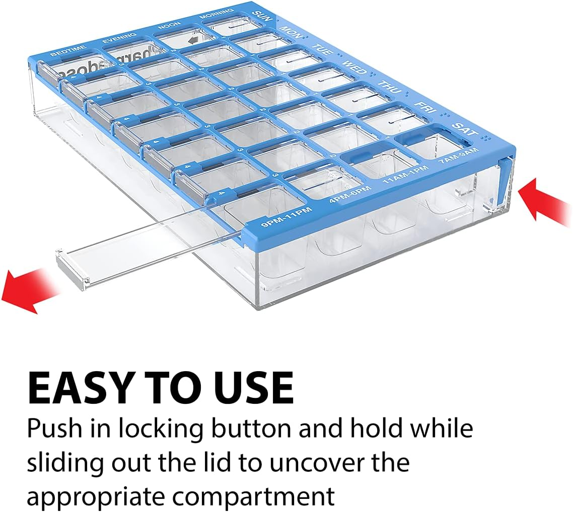 Ezy Dose 4-Times-A-Day Weekly (7-Day) Pill and Vitamin Organizer │ Pill Planner│ Medium Compartments image number 6
