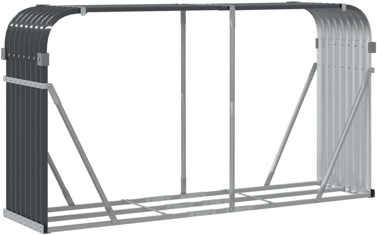 Log Holder Anthracite 180X45X100 Cm Galvanised Steel Fireplace Accessory, Heavy-Duty Storage Rack with Hooks for Indoor and Outdoor Firewood Use image number 3