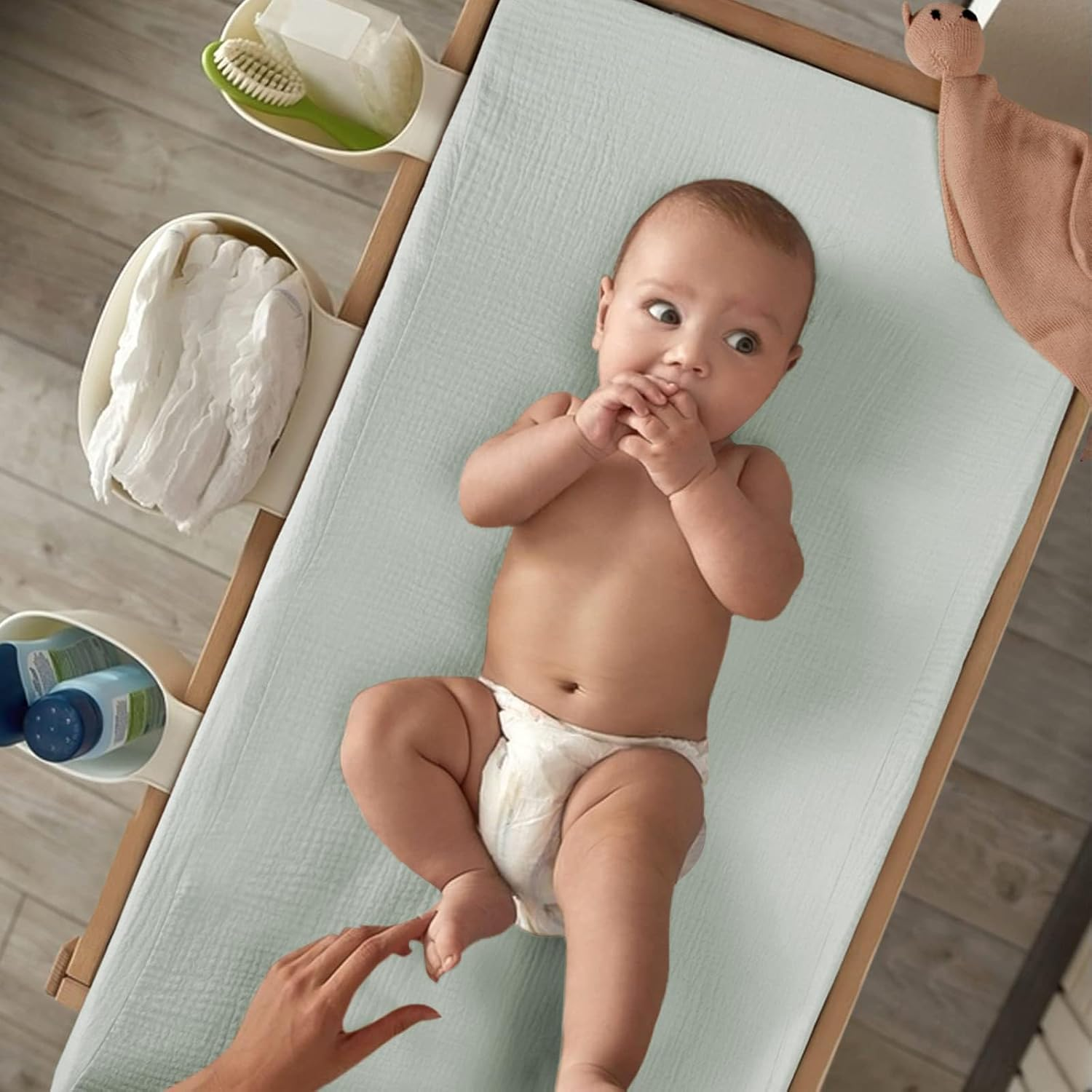 Awobepl 2Pcs Changing Pad Cover Cotton Diaper Changing Pad with Elasticated Straps Soft Breathable Changing Pad Cover Suitable for Travelling (Style 3) - Style 2 image number 2