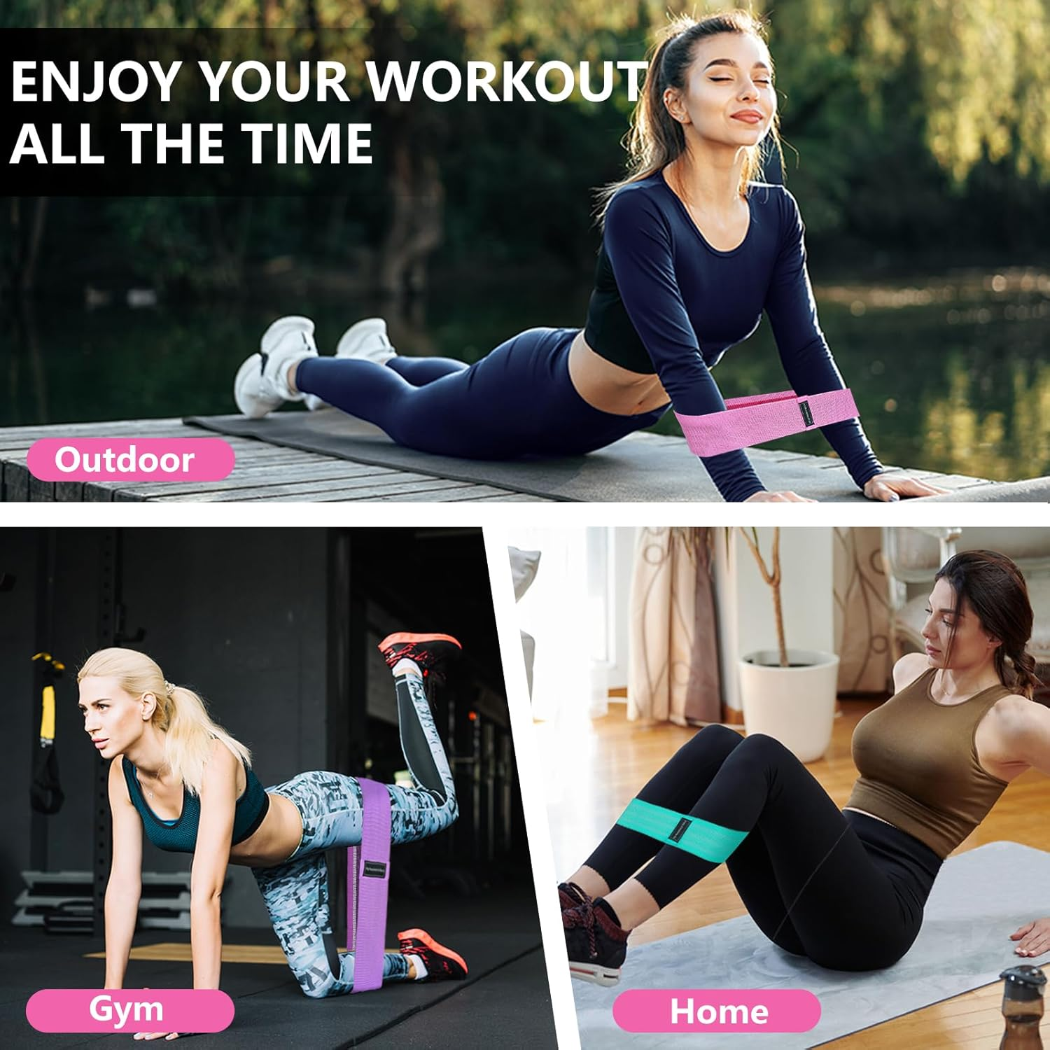 Kakuje Exercise Bands,Resistance Bands for Working Out with 3 Resistance Levels, Multi-Colored Workout Bands for Indoor and Outdoor Fitness, Leg Strength Training, Rehab, Yoga image number 1