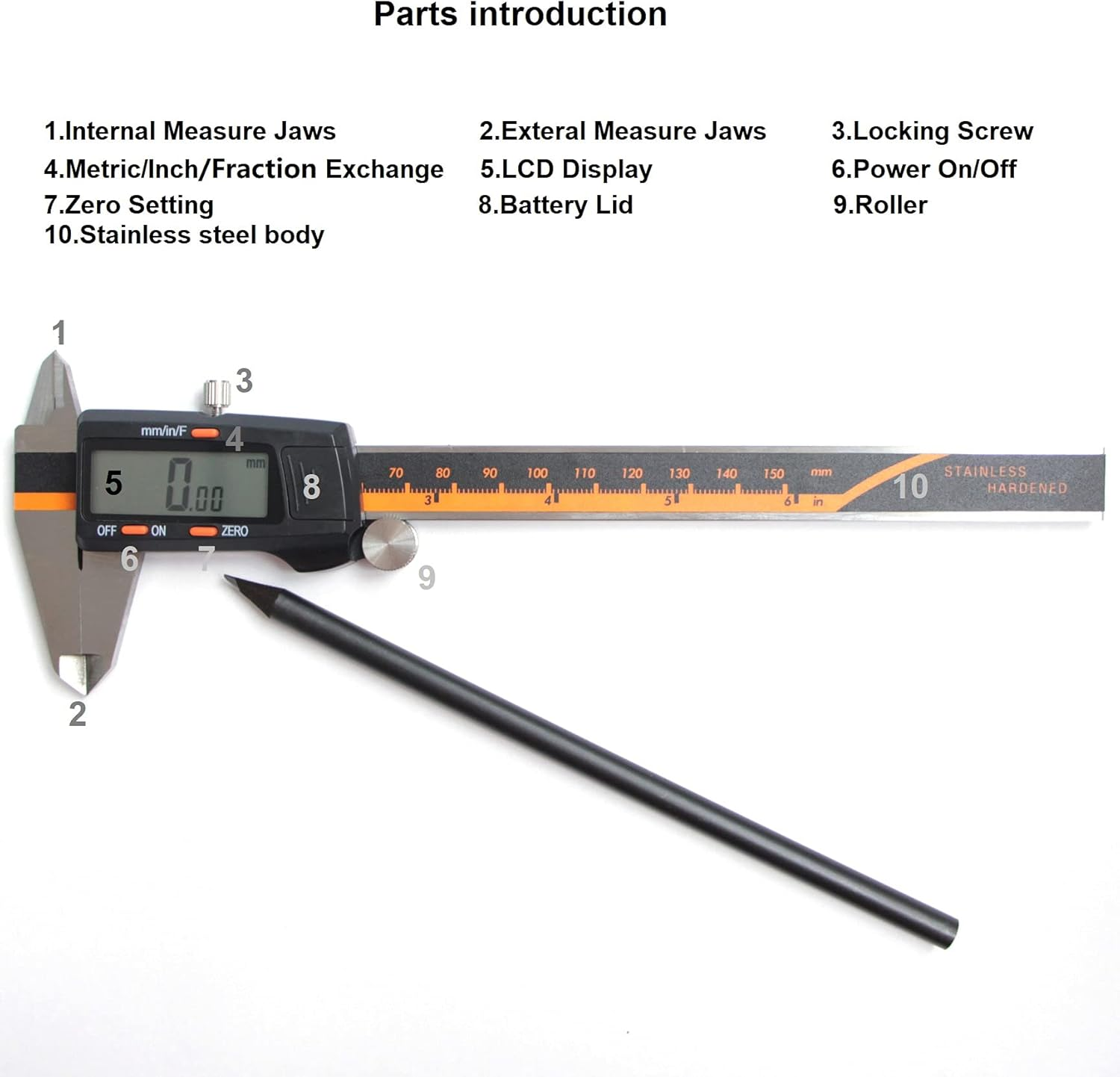 Auto-Off Inch/Millimeter/Fraction 6 Inch Digital Caliper Measuring Tool Micrometer Stainless Steel Body with Large LCD Screenperfect for Diy/Household/Accuracy Measurement image number 2