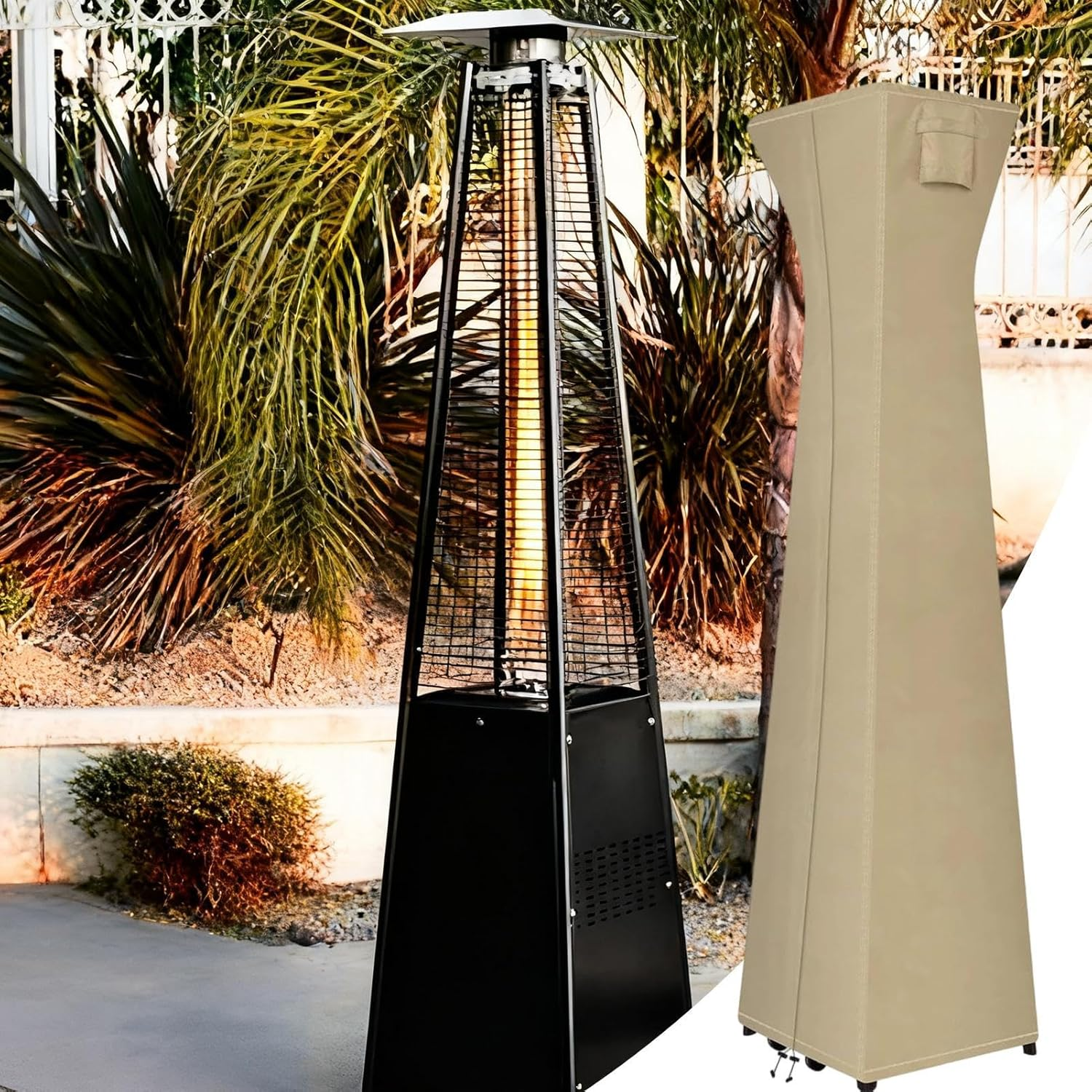Pyramid Patio Heater Cover - with Zipper Waterproof Uv-Resistant Dust-Proof Outdoor Protector | Stand up Pyramid Heater Cover,For Lawn Deck Backyard Garden Yard - Khaki image number 5