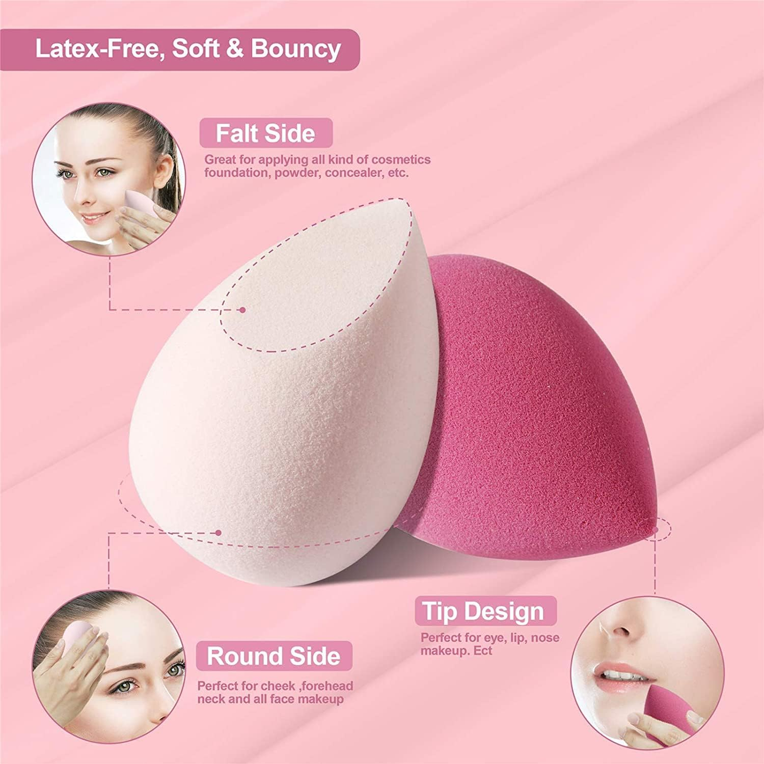 8Pcs Makeup Sponges Blender with Eyebrow Tweezer, Reusable Beauty Blender Foundation Sponge, Non-Latex, Soft Beauty Blender for Cream, Powder and Liquid (Pink Series) image number 2