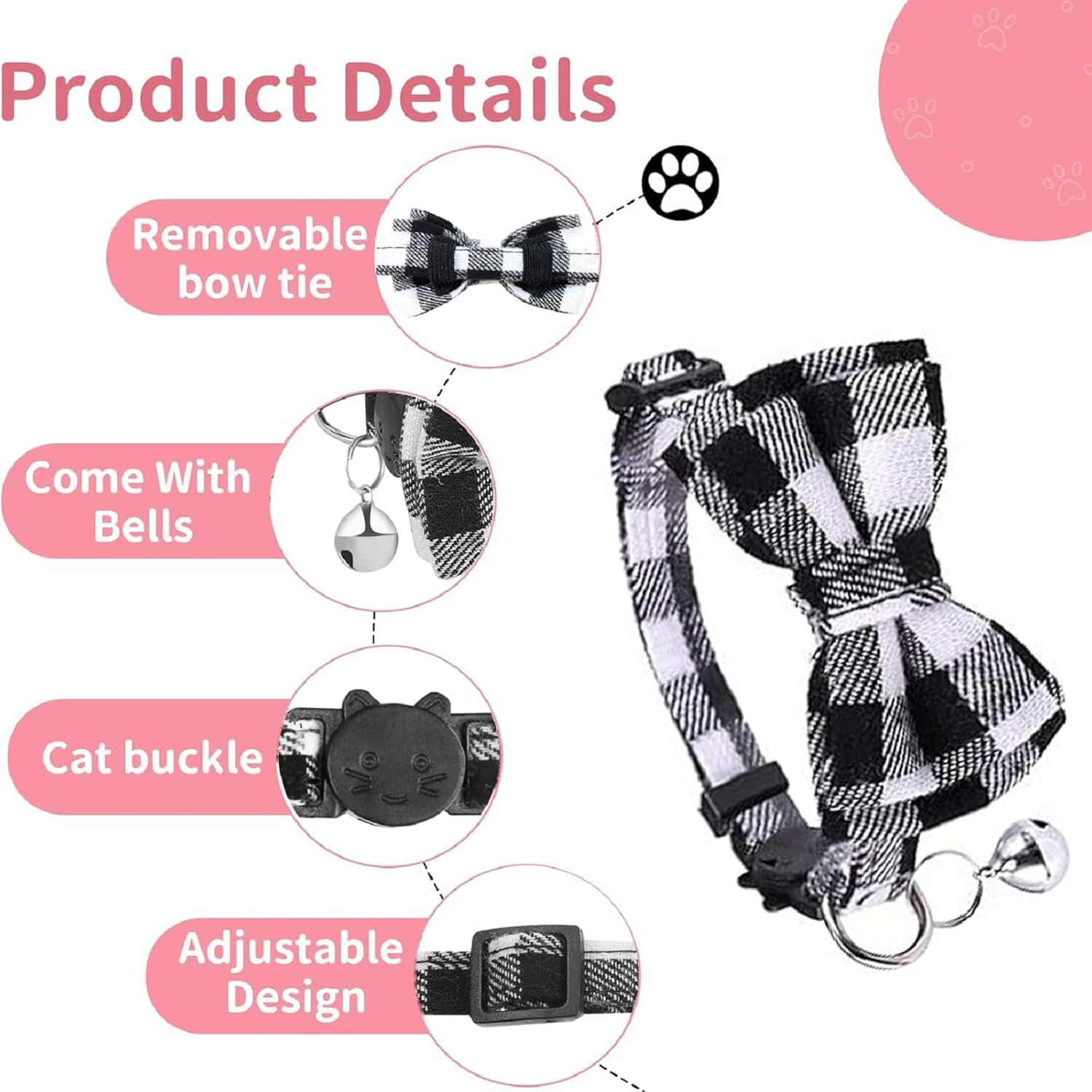 6 Pcs Cat Collars with Bow Tie and Bell, Breakaway Kitten Collar Adjustable Safety Quick Release Cat Collars for Kitten and Cats