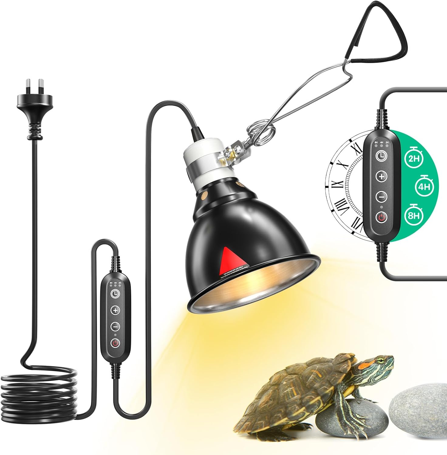 Lamptobe Reptile Heat Lamp, Reptile Dome Light Fixture with Timer, Tortoise Heat Lamp with Clamp,Terrarium Hood Lamp for Reptile, Tortoise, Beard Dragon