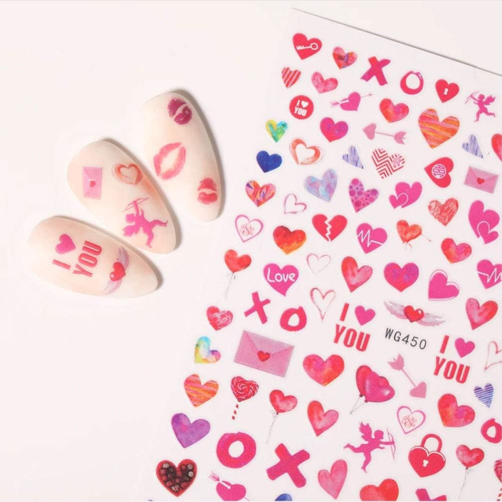 Valentines Day Nail Art Stickers Decals 6 Sheets 3D Self-Adhesive Valentines Nail Art Supplies Stickers for Acrylic Nails Sexy Lips Heart Love Cupid Designs Sticker for Women Girls image number 3