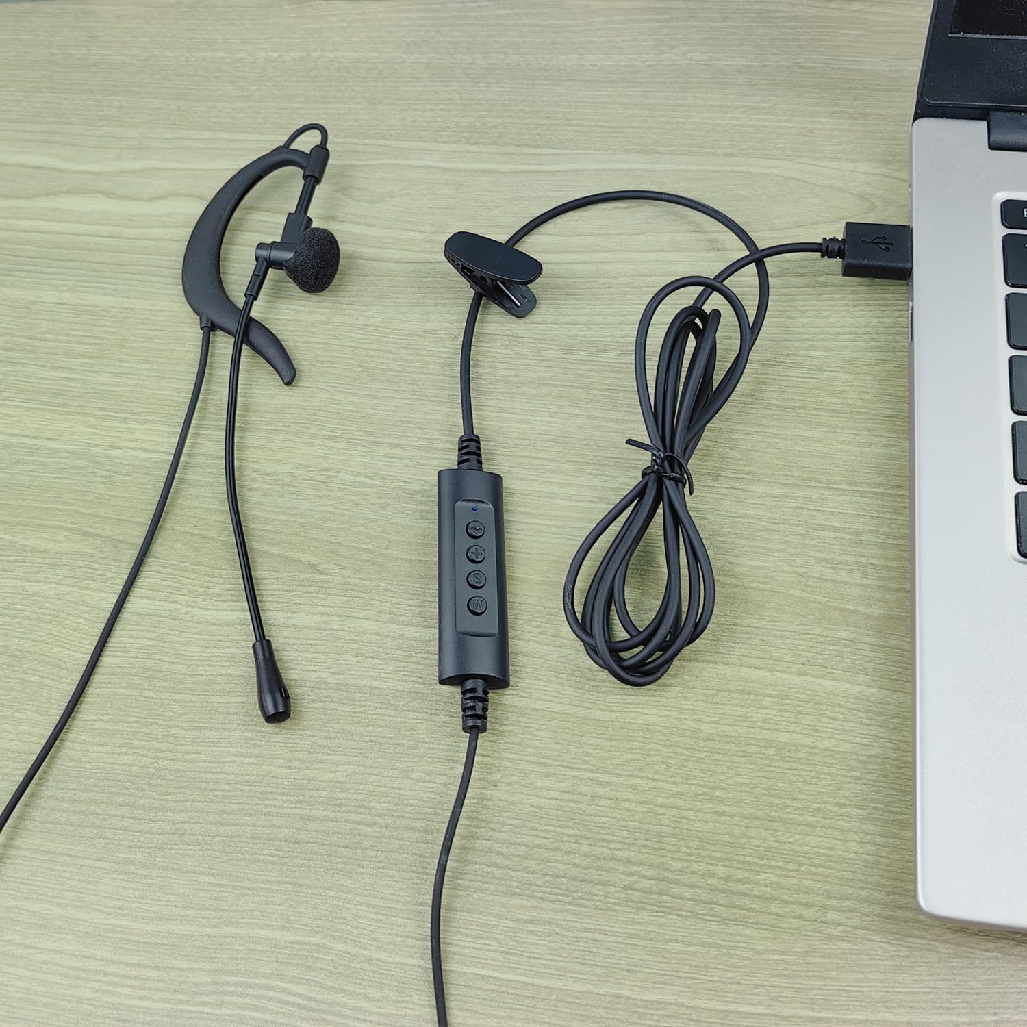 Wired USB Earbud with Microphone Single-Side USB-A Computer Headphone with Adjustable Ear Hook for PC Laptop Computer Mac Zoom Teams Office Work with Volume Controls & Mic/Speaker Mute, Lightweight image number 3