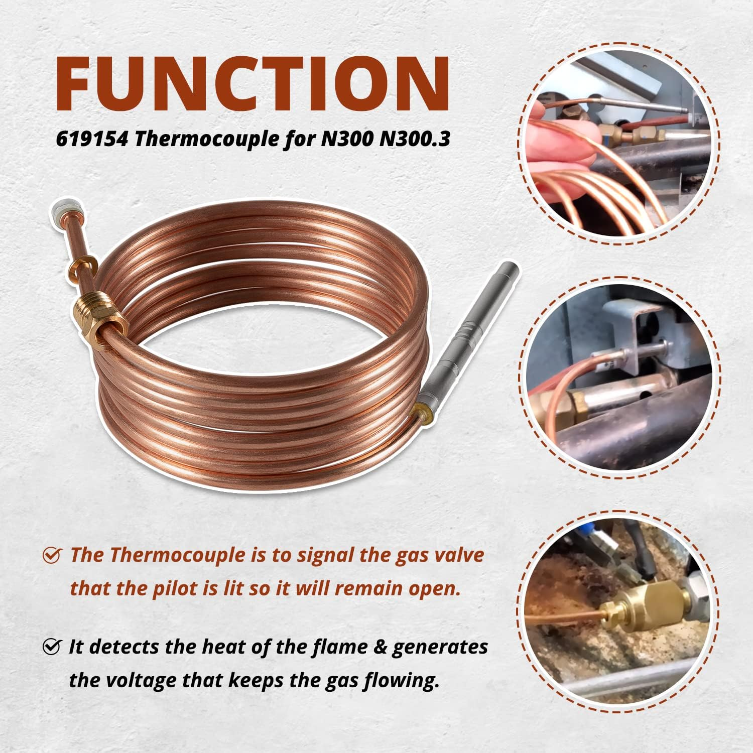 619154 Thermocouple Fits for Norcold N300 N300.3 Series RV Refrigerators for 2 Way 3 Way Models image number 3