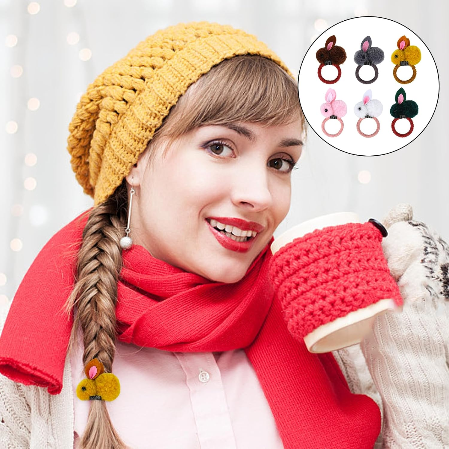 Plush Faux Fur Hair Bobbles Cute Elastic Hair Bobbles for Girls, Rabbit Hair Bobbles Elastic Hair Ring, Colourful Hair Accessories Hair Rope, Hair Bobbles Made of Faux Fur, Rabbit Hair Band image number 1