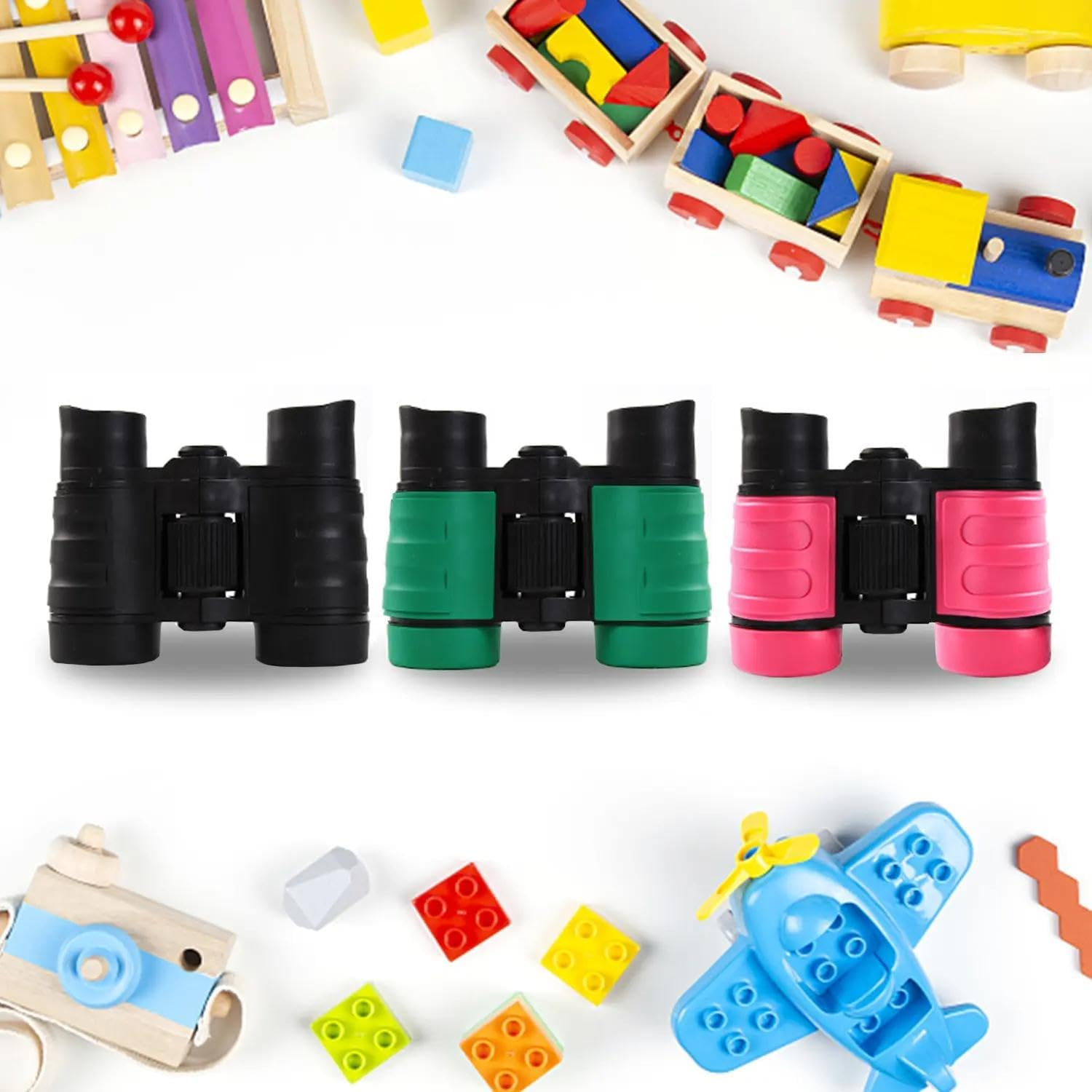 Kids Binoculars for Bird Watching, 4X30 Lightweight Adjustable Binocular for Children, Child Binoculars with Neck Strap, Shockproof Rubber Eyepieces - Boys & Girls (Pink) - Black image number 5