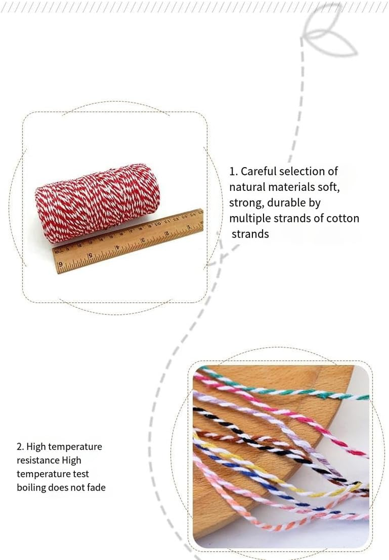 LORJE Twine 2 Pc Green White Cotton Twine and Red White Cotton String Rope Ribbon Cord for Wrapping, Baking, Butchers, DIY Crafts, Christmas Holiday Decorations,656 Feet image number 3