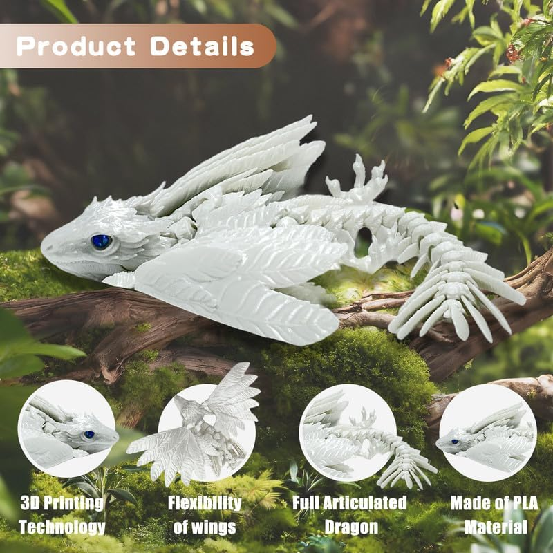Feathered Wyvern Dragon,3D Printed Dragon, Articulated Dragon with Wings, 3D Printed Toys, Desktop Pet - Perfect for Fantasy Enthusiasts (Noctilucent Blue) image number 5
