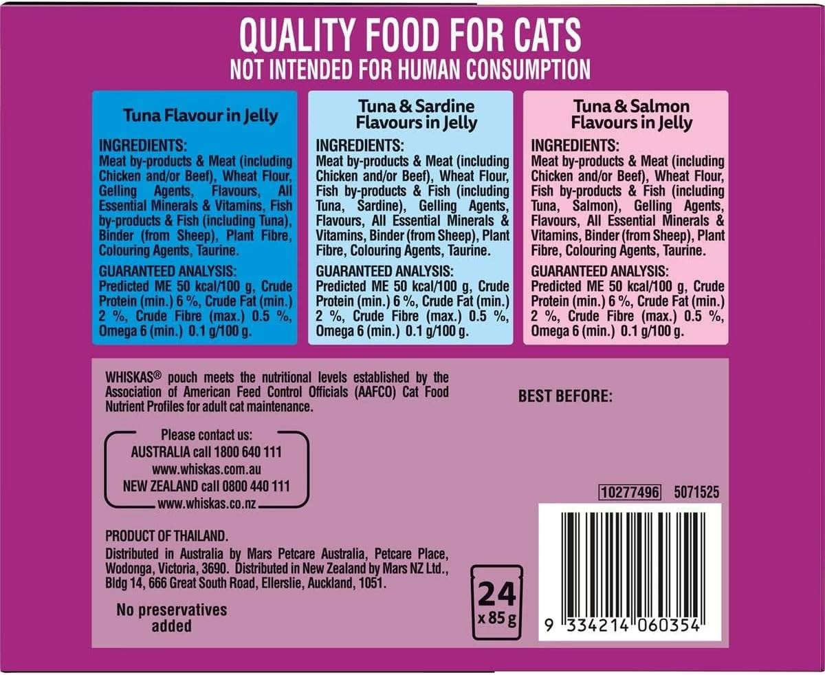 Whiskas Tuna Flavour Favourites in Jelly Wet Cat Food for 1+ Year 85 G (Pack of 24) image number 4
