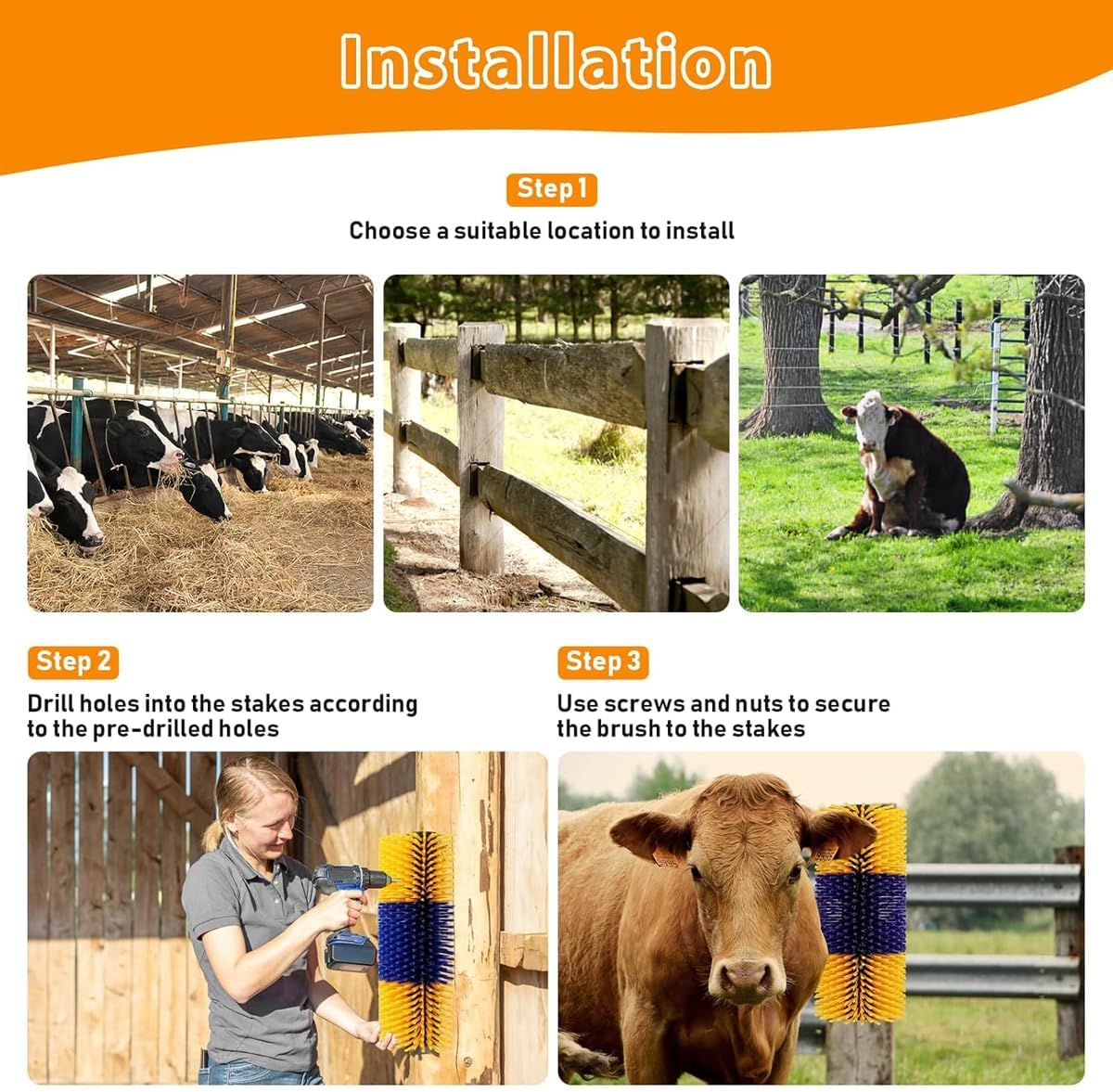 AIMALL Livestock Scratch Brushes, Durable Nylon Massage Brush for Cows, Horses, Goats &ndash; Easy Install, Protects Mane and Tail, Multi-Splice Design image number 4