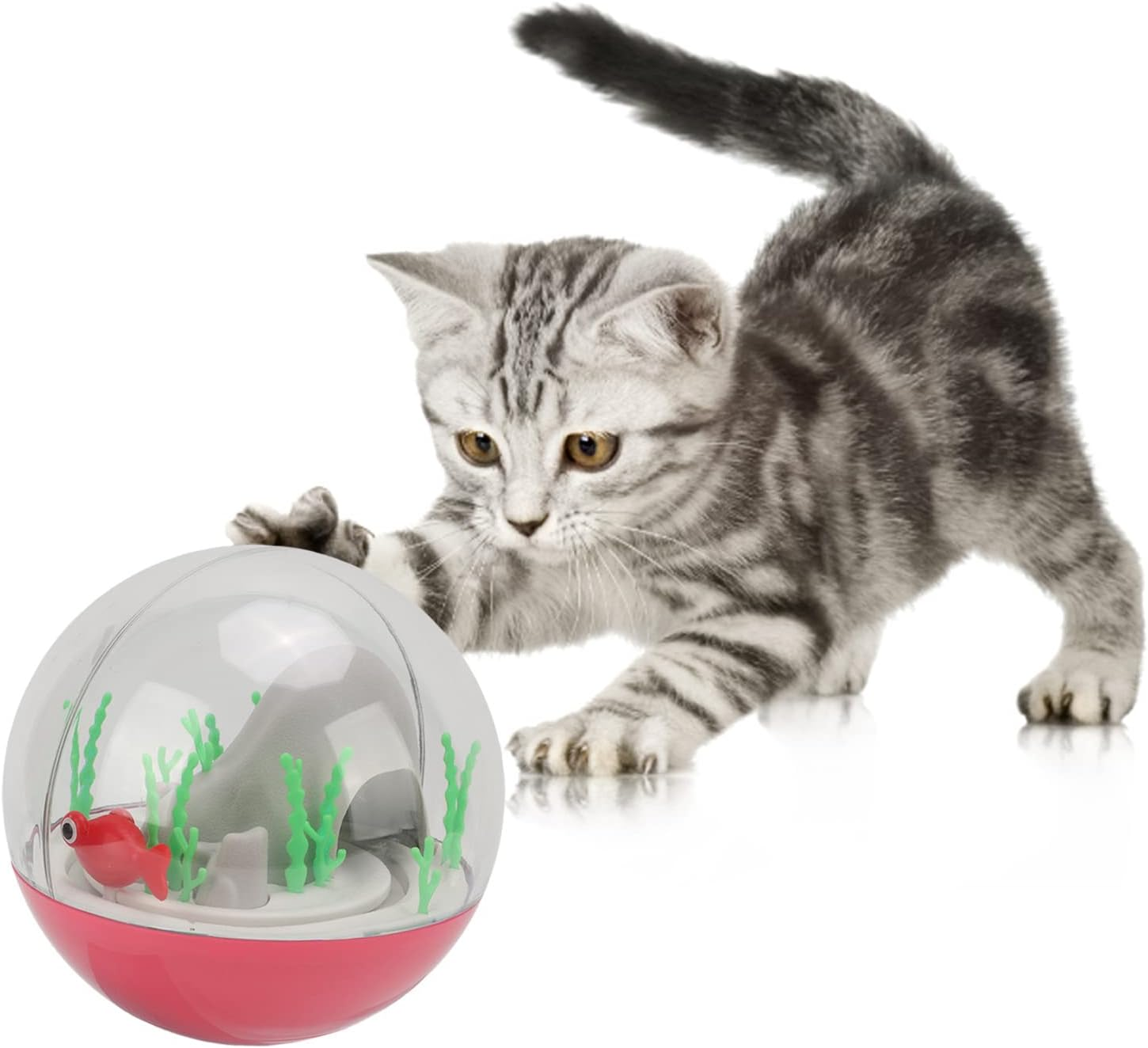 Cat Ocean Ball Toy, Fish Rotation Chasing Interactive Electric Cat Ocean Ball, Automatic Cat Toy Electric Fish Funny Cat Toy for Cats Kitten (Pink)