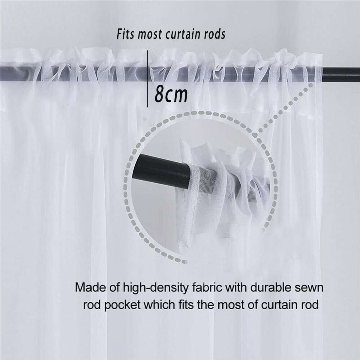 AIMALL Sheer Voile Curtain Panel for Bedroom, Rod Pocket Window Drapes, Polyester, 55X90 Inches, Available in Black, White, Pink image number 4