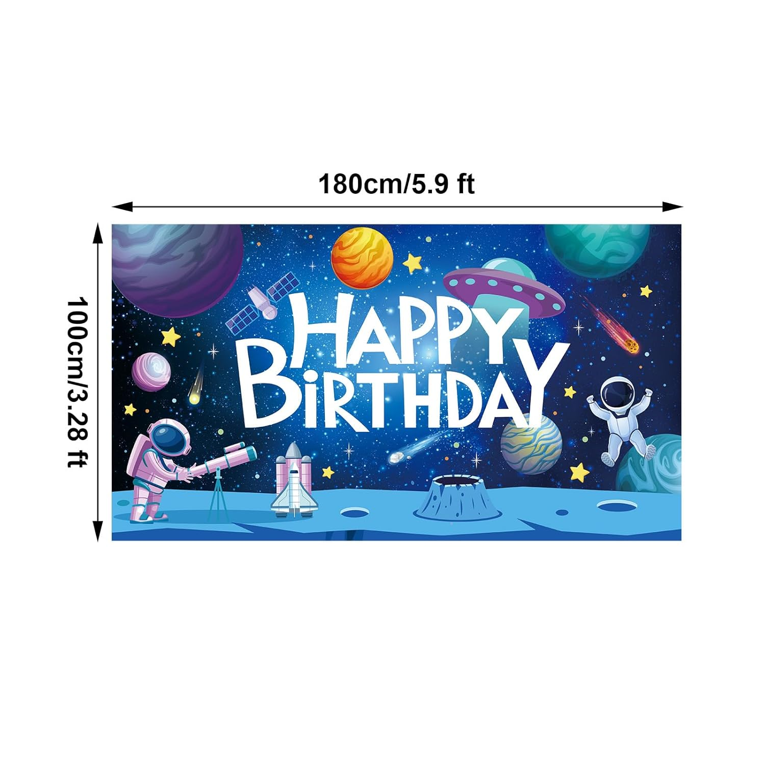 5.9X3.28Ft Space Birthday Backdrop, Outer Space Happy Birthday Banner Astronaut Rocket Birthday Party Decorations Planet Space Theme Photo Studio Props Party Supplies for Boys Kids image number 5