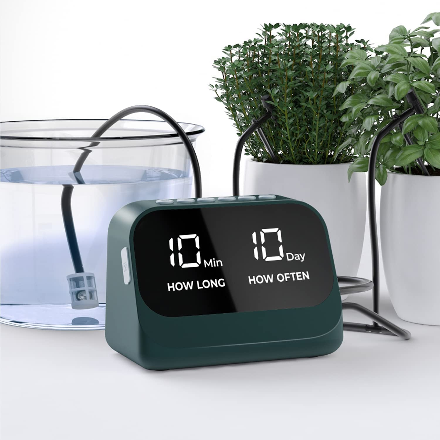 Upgraded Automatic Drip Irrigation Kit Watering System for Potted Plants, Houseplants Greenhouse Watering Equipment with DIY Programmable Timer, USB LED Display & Large Capacity Battery (Green)
