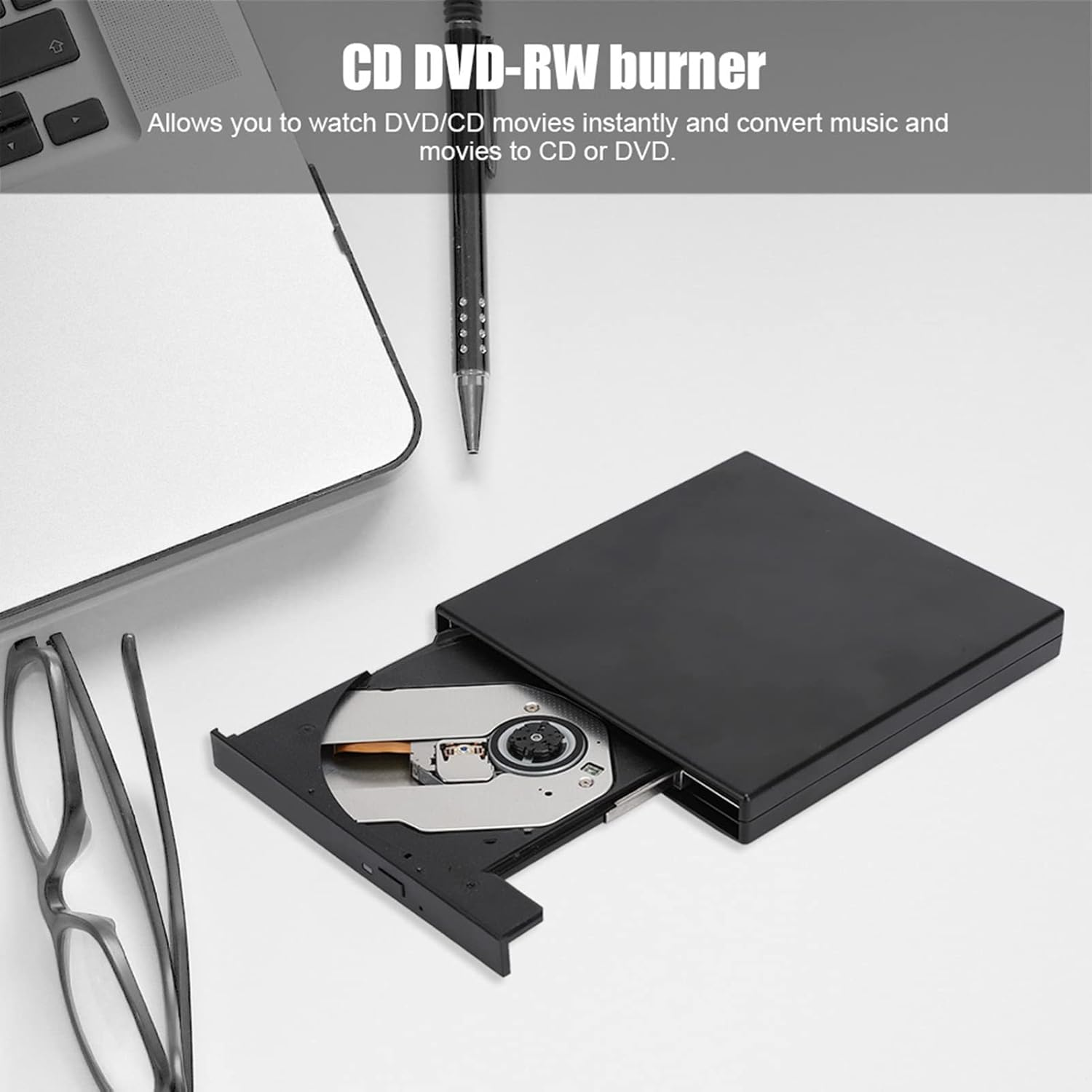 External DVD CD Drive, USB2.0 CD DVD-RW Burner Portable Slim CD DVD Player Optical Drive for PC Laptop Desktop, Support for 2000 / Xp/Vista / 7, Plug and Play image number 5