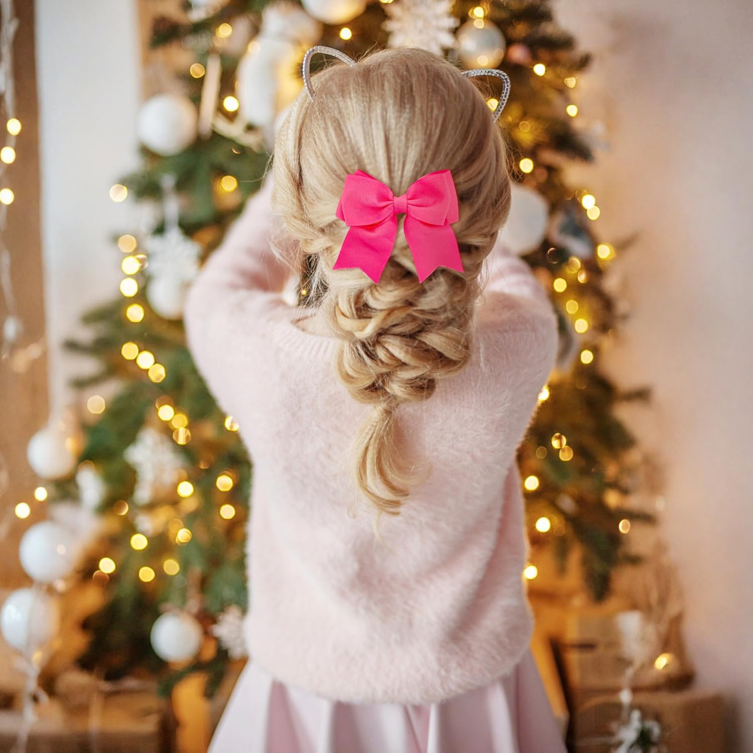 2 Pieces Hair Clips with Bows, French Hair Bows for Girls, Large Satin Hair Bow Clips, Silky Hair Bows for Girls, Soft Bows Hairpin, Rose Red Hair Bow image number 1