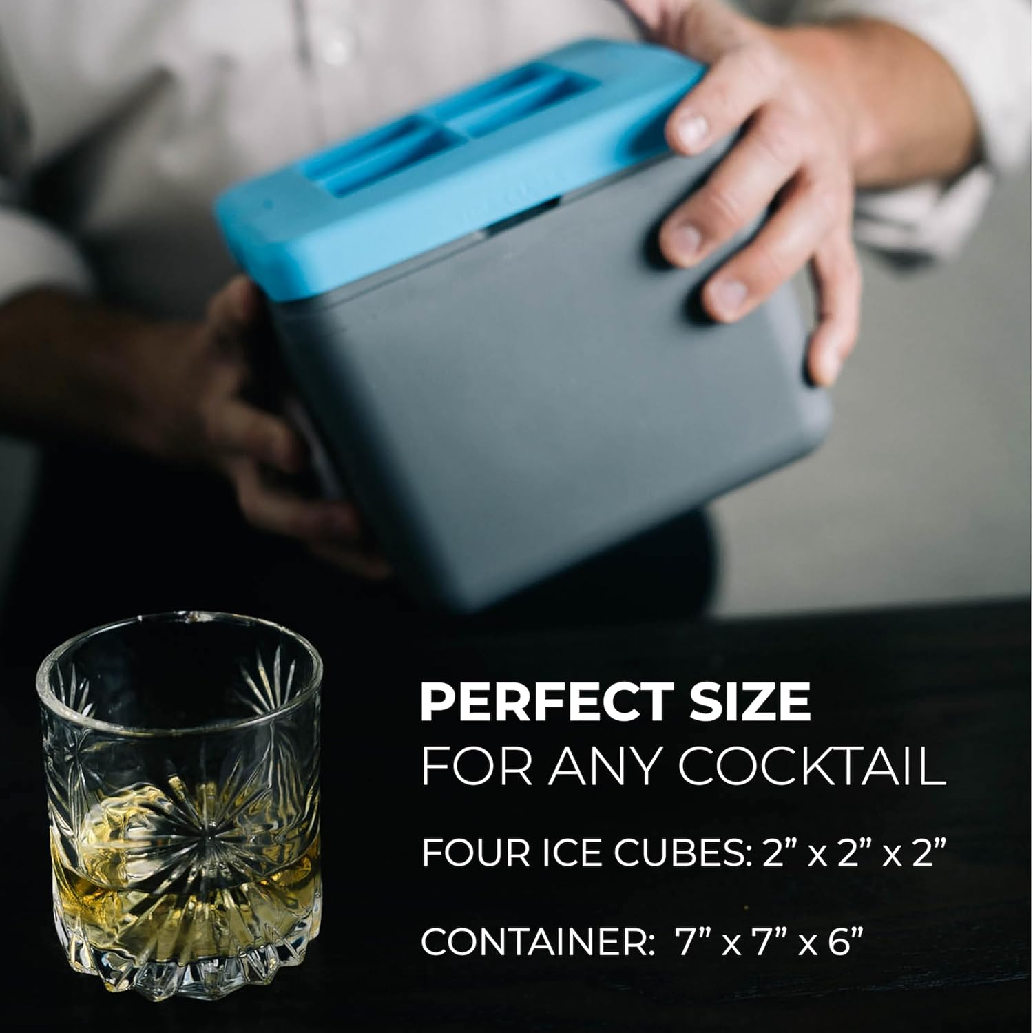 True Cubes Clear Ice Cube Maker, Clear Ice Mold - 4 Large Clear Ice Cubes for Cocktails, Drinks & Whiskey - Bpa-Free Silicone Square Ice Cube Mold - Whiskey Gifts for Men image number 6