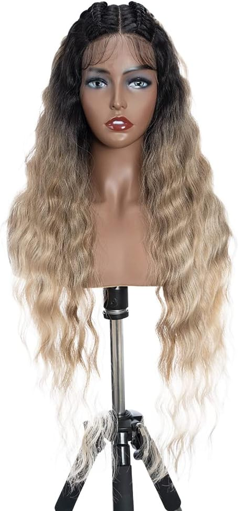 FASHION IDOL Lace Front Curly Wigs 31 Inches with Baby Hair Long Synthetic Natural Water Wavy Wig for Black Women Ombre Auburn with E Type HD Lace Wig