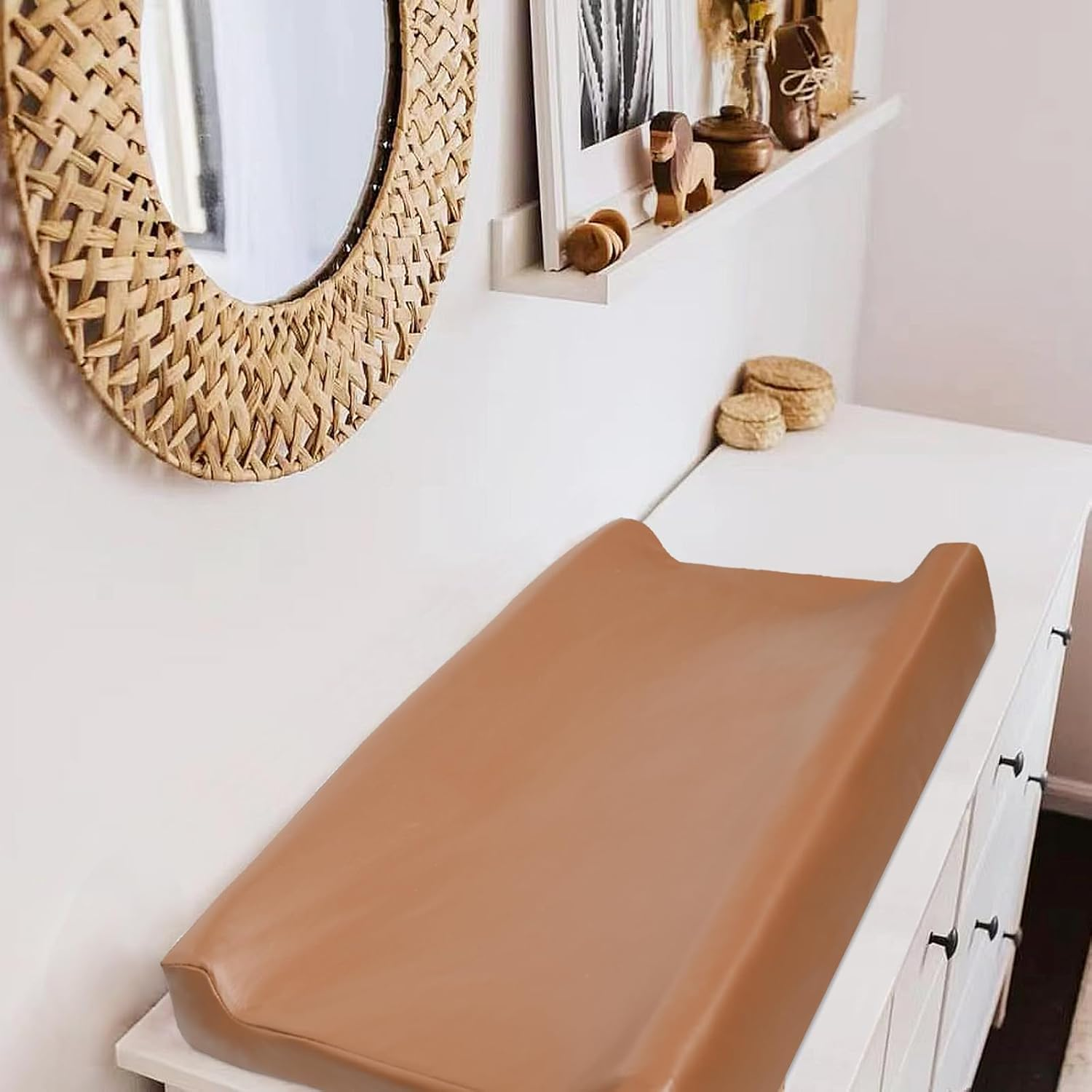 Owlowla Changing Pad Cover,Waterproof Changing Pad Covers-Soft Leather Diaper Changing Table Cover,Fits Standard Changing Pads for Baby Boy Girl（Brown） image number 4