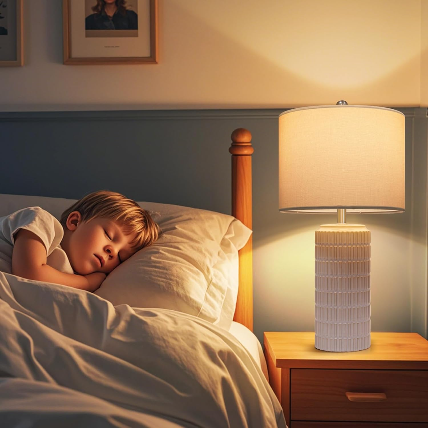 Webcem Ceramic Bedside Table Lamps Set of 2 with 3 Color Temperatures, Modern Lamps for Living Room Bedroom Bathroom Office Hotel Entrance Hall, Nightstand Lamps with White Linen Shade