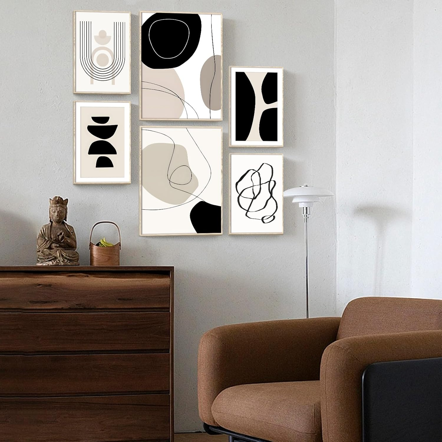 HONEYBABY Framed Canvas Wall Art for Living Room Boho Matisse Wall Art Minimalist Botanical Flower Wall Decor Modern Abstract Geometric Wall Poster Decoration for Bedroom Kitchen Bathroom Office (6PCS WALL ART 03, 12*16Inch+8*12Inch) image number 1