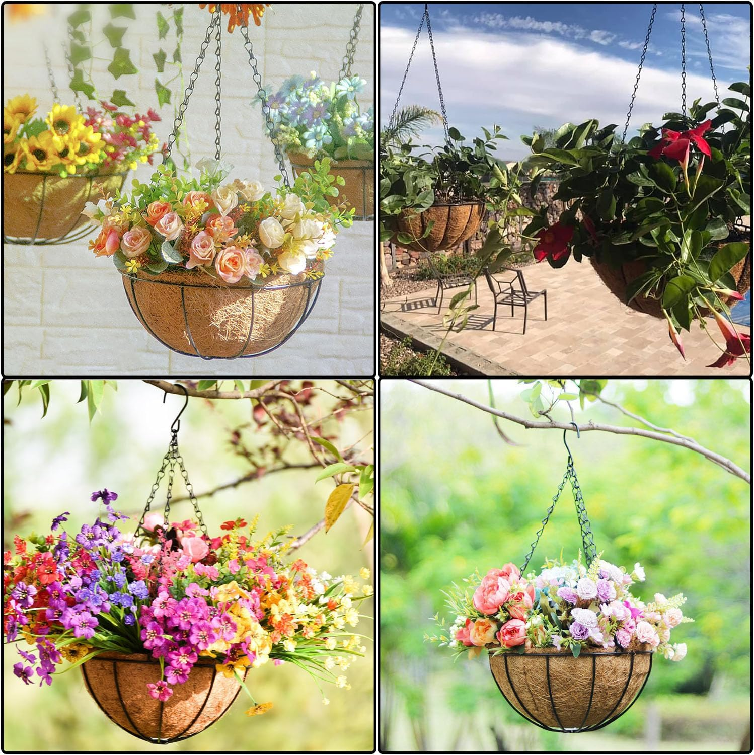 Outdoor Baskets for Plants, Wrought Iron Hanging Basket, 8/12 Inch Flower Basket for Hanging with Insert, Flower Pot Plant Holder, round Plant Holder for Wall, Window (12 Inch) image number 6