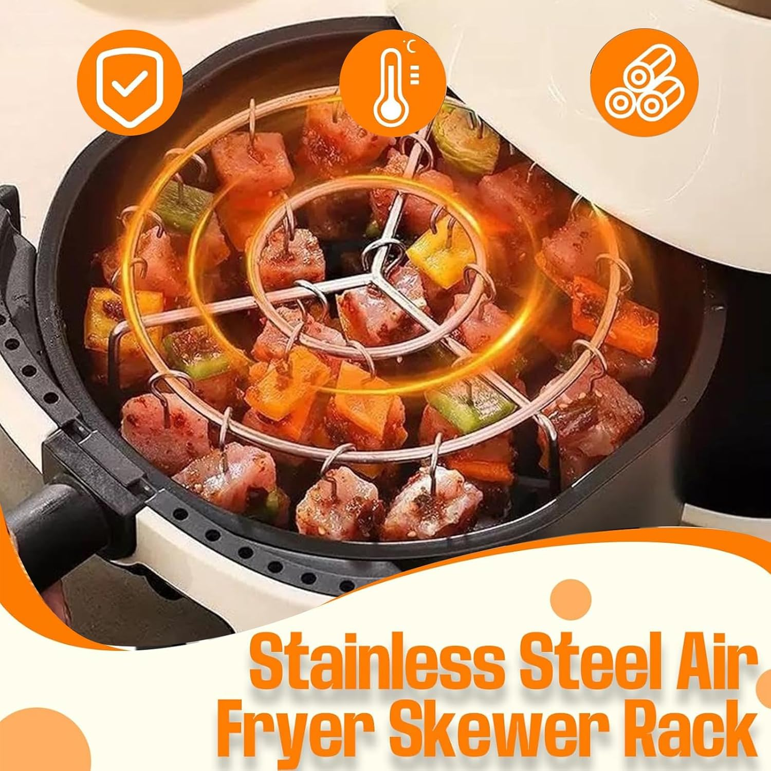 Zalizr Vertical Kebab Skewer Stand with 24 Skewers, Air Fryer Skewer Stand, Lightweight Removable Stainless Steel round Rack for Oven, Grill, BBQ Use, Air Fryer Accessories (16 X 16 X 10.5 CM) image number 2