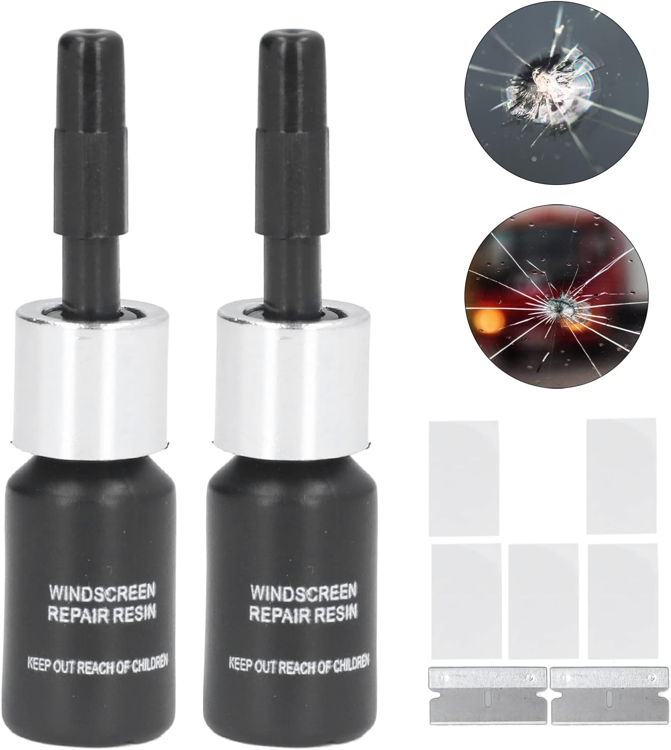 Glass Repair Liquid, Resin Crack Repair Fluid Good Effect 2PCS with Blade for Car