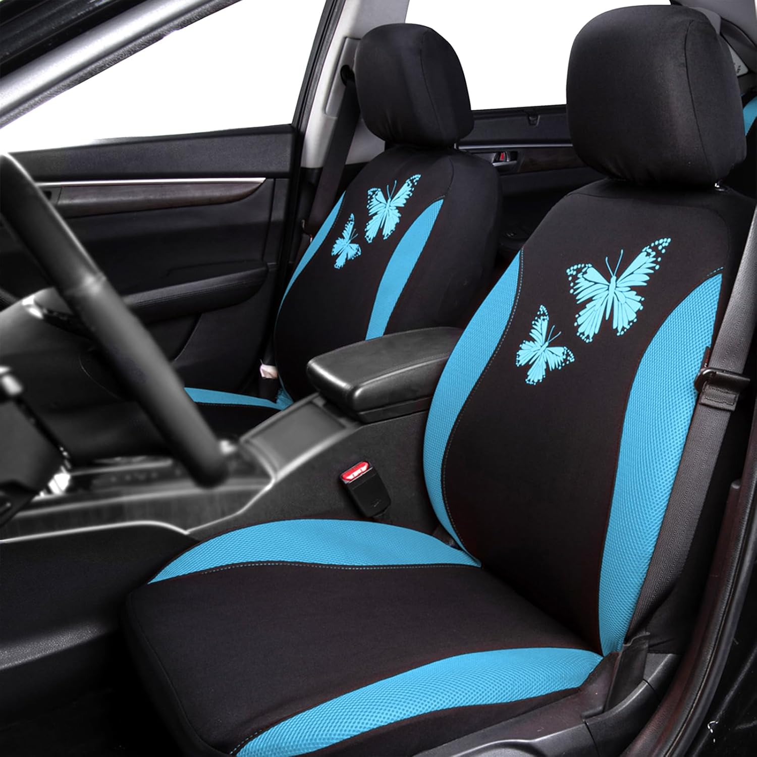 Flying Banner Butterfly Car Seat Covers Full Set Fashion Universal Lady Woman Female Rear Bench Split Colorized (Full Set, Mint Blue) image number 6