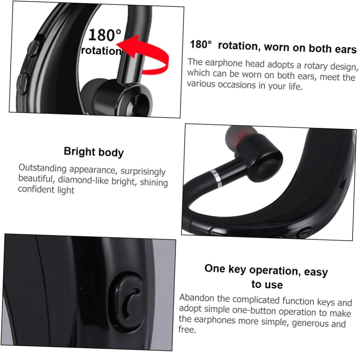 Angoily Long Battery Life Wireless Earphone Single-Side Earpiece Lightweight Headset for Driving Running and Workout Compatible with Devices Black image number 2