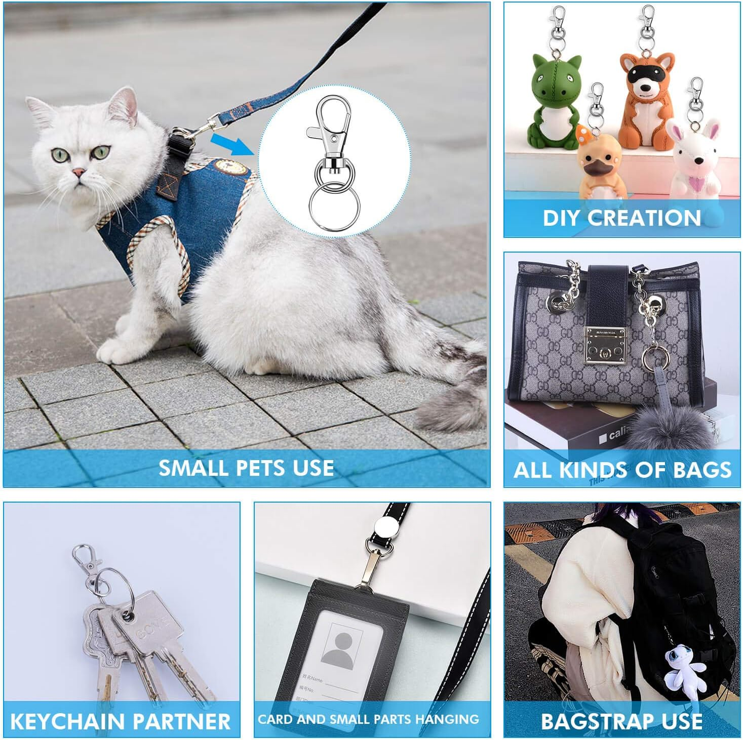 Key Chain Swivel Hooks, Anezus 200Pcs Keychain Hardware Metal Swivel Snap Hook Lanyard Clips Hooks with Keychain Rings for Keychain Hardware and Lanyard Charms (Small)