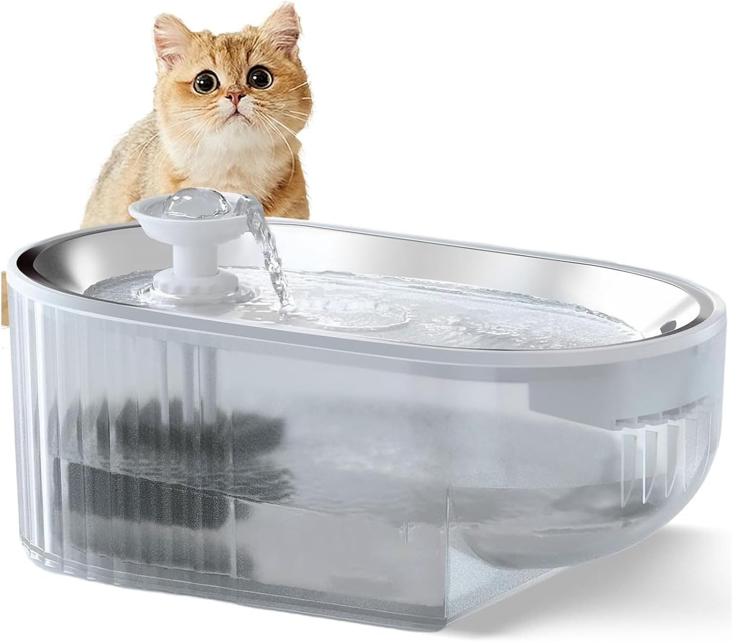 Dog Water Bowl 304 Stainless Steel Cat Water Fountain Pet Smart Water Dispenser Ultra-Quiet 5V Pump Transparent Water Tank with Water Level Indicator Pet Bowl image number 2