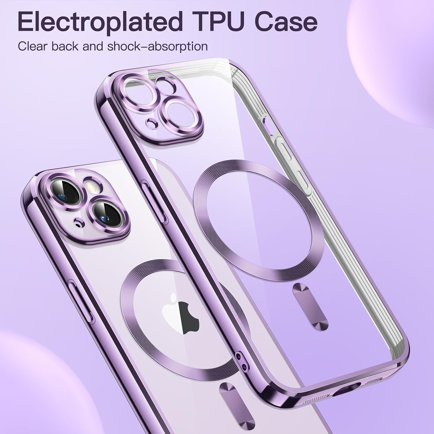 Jetech Soft Clear Case for Iphone 14 6.1-Inch, Camera Lens Full Protection, Compatible with Magsafe Wireless Charging, Shockproof Electroplated TPU Phone Cover (Light Purple) image number 3
