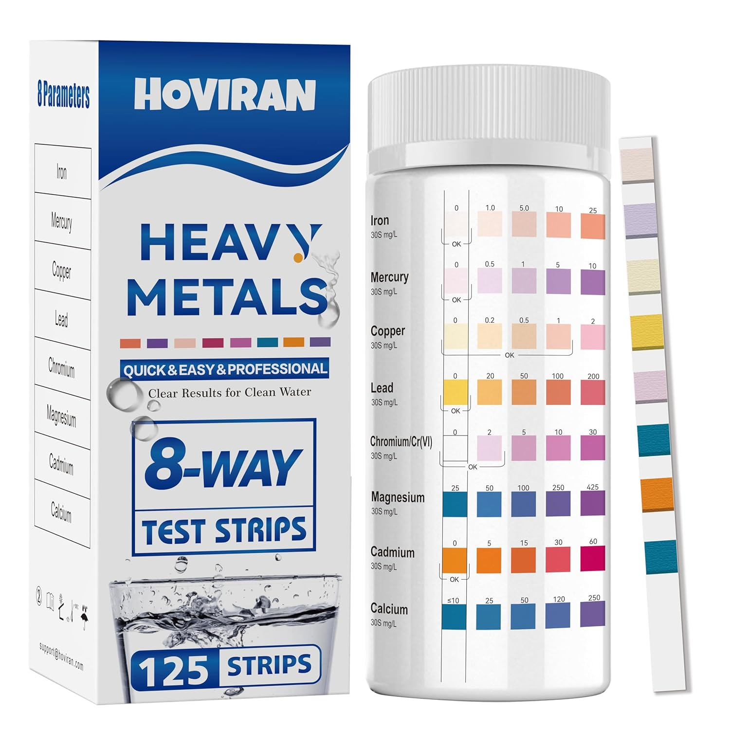 8-Way Heavy Metals Water Test Strips -125 Ct Home, Well Drinking Water Testing Kit for Iron, Mercury, Copper, Lead, Chromium, Magnesium, Cadmium, Calcium image number 4