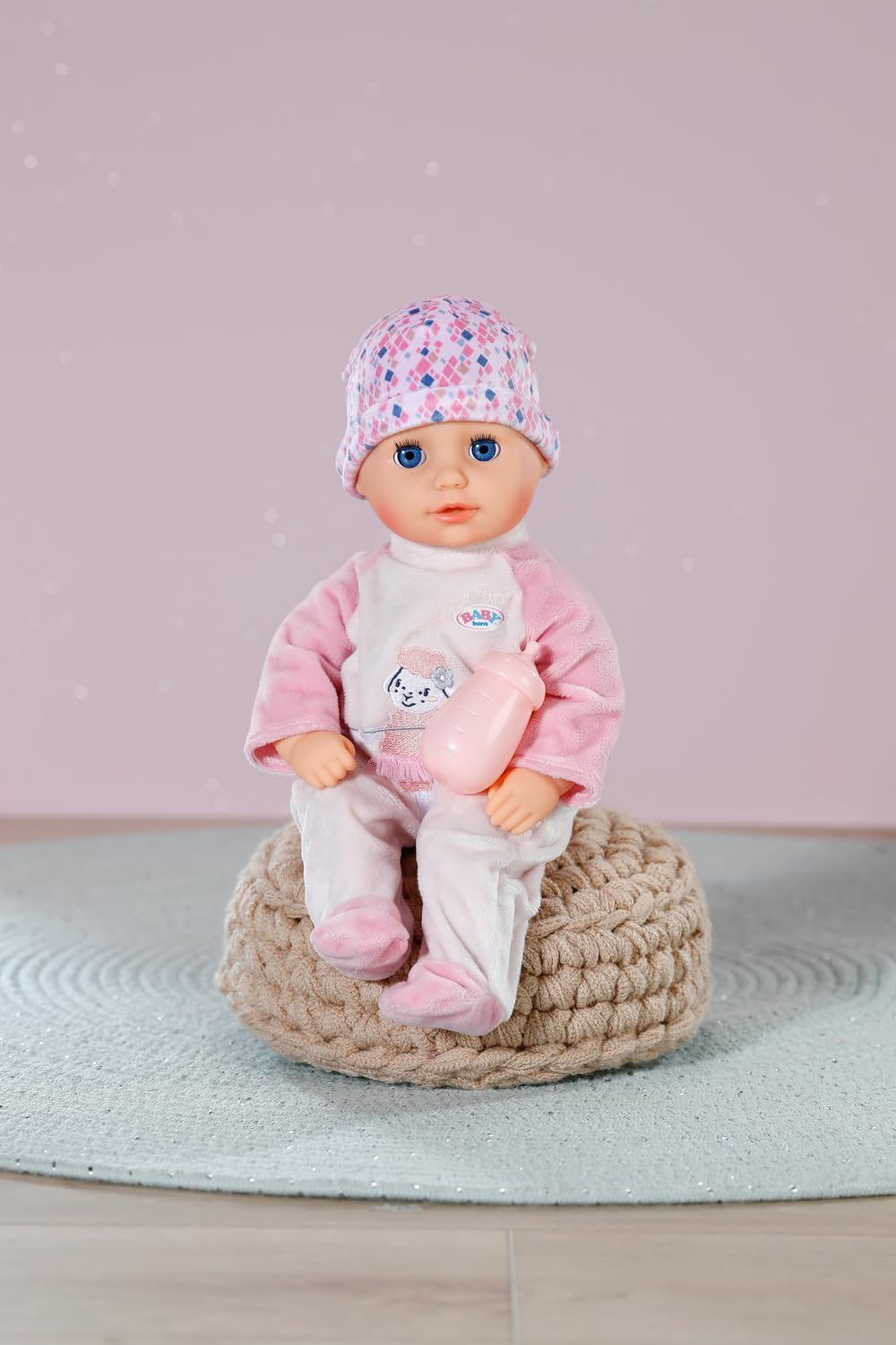 BABY Born Anna Rose - 36Cm Doll with Soft Touch Fabric Body, Pink Romper, and Sleeping Eyes Feature - Includes Bottle - Suitable for Children from 1 Year Old
