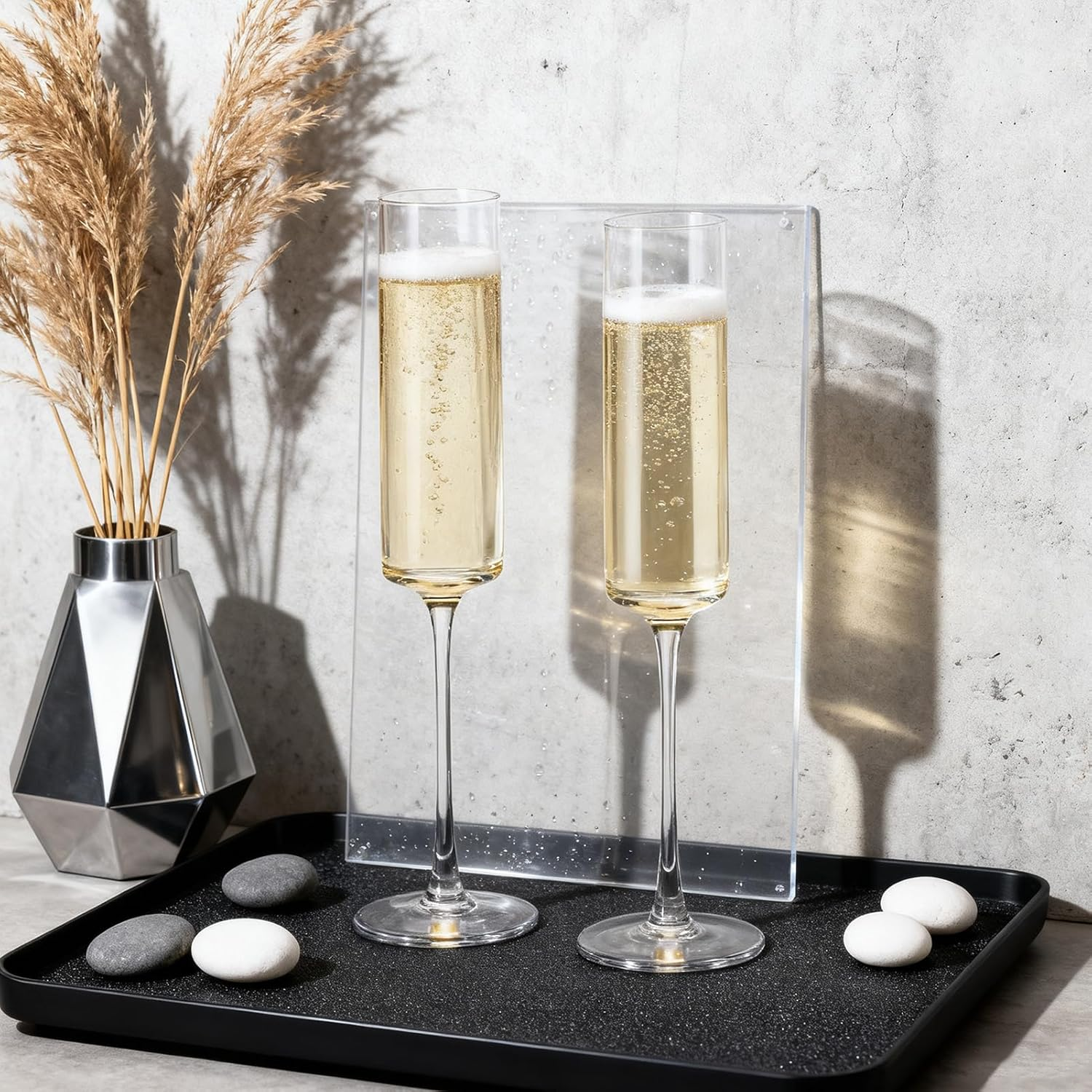 Set of 6 Crystal Champagne Glasses, Hand Blown Elegant Glasses 6.5 Ounce for Birthday Wedding Anniversary Transparent Champagne Flutes for Celebrations and Special Occasions