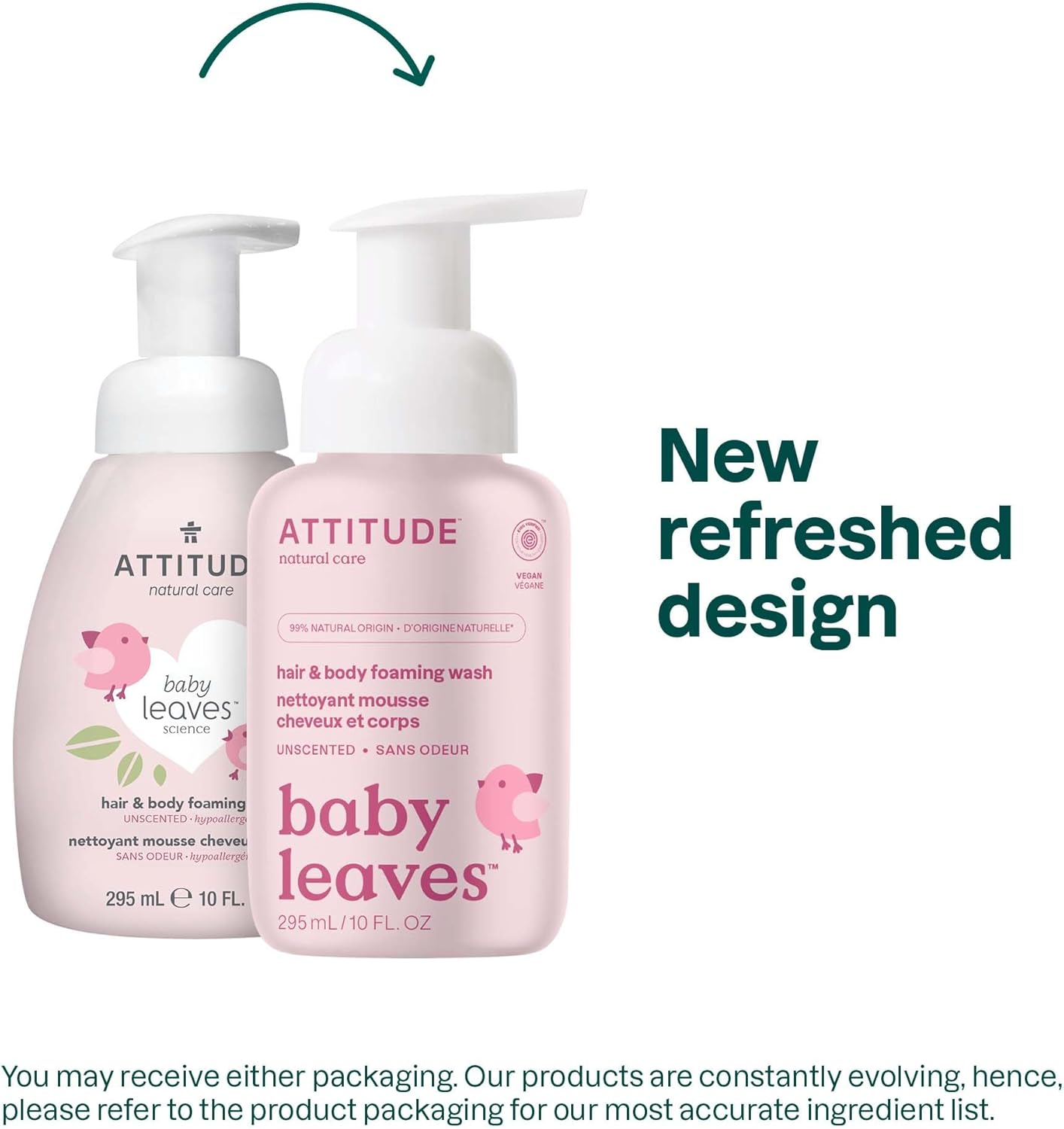 ATTITUDE Natural Baby 2-In-1 Hair and Body Foaming Wash, EWG Verified, Hypoallergenic, Fragrance Free, 10 Fluid Ounce (295 Ml) image number 3