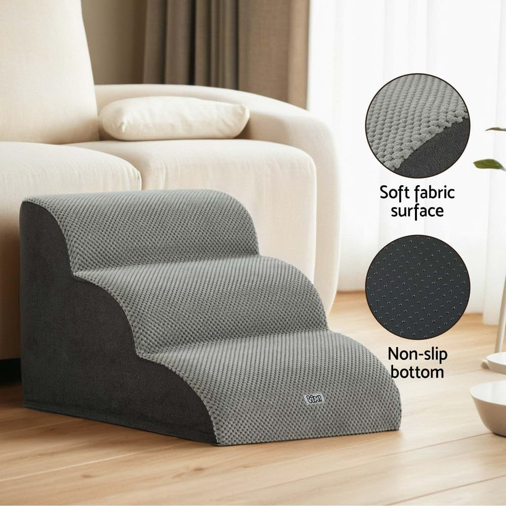 I.Pet Dog Ramp Steps for Bed Sofa Car Foam 3 Tier Pet Cat Stairs Portable Indoor image number 6
